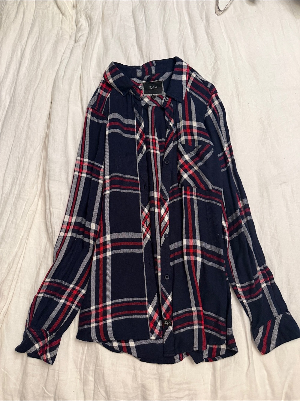 Rails Navy Plaid Button-Up Shirt with Red & White Stripes